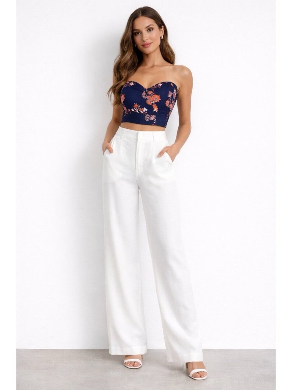 Elliat Crop Top Small Zip Up Navy Blue Floral Neon Bright Colors Unique P